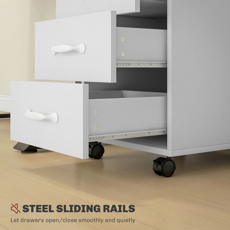 image 1 of HOMCOM File Cabinet with 3 Drawers, Under Desk Mobile Filing Cabinet White