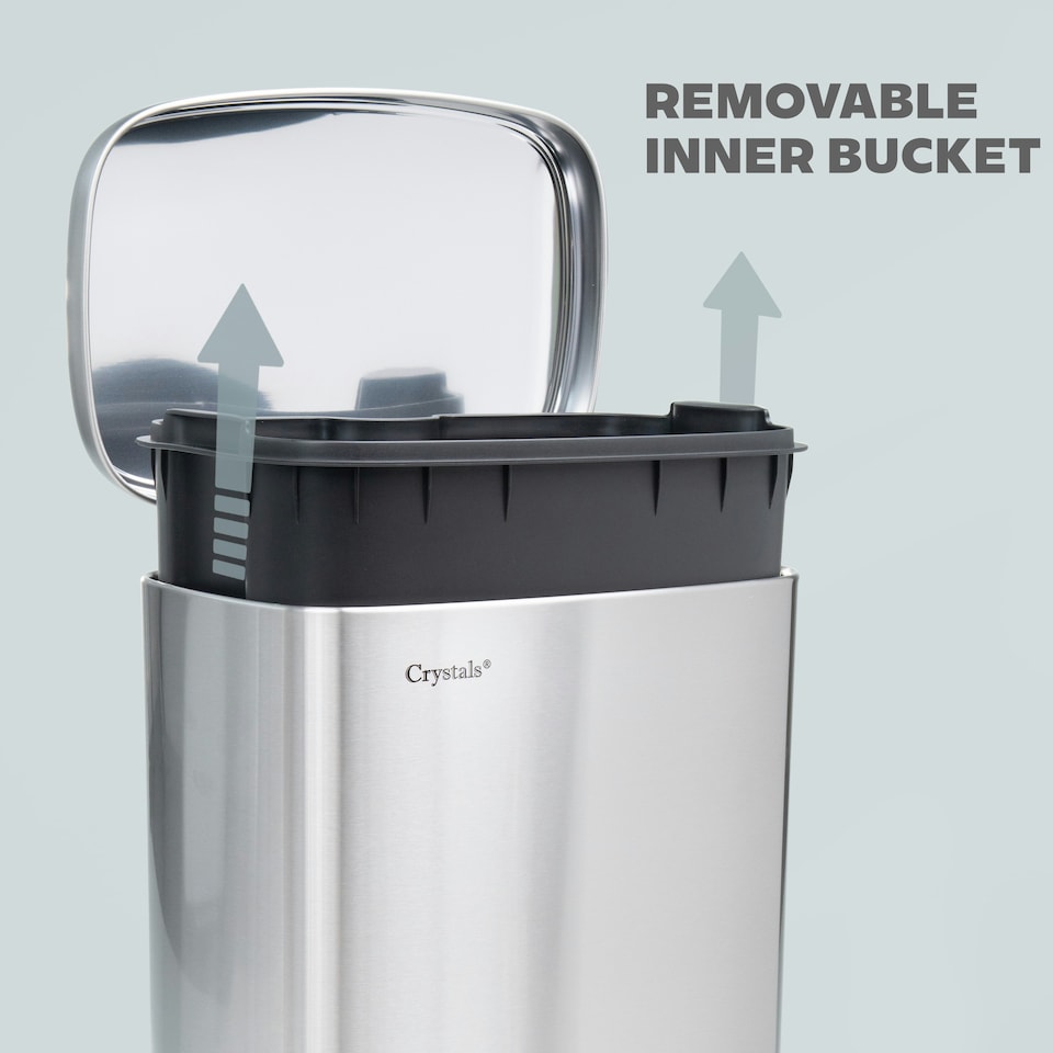 image 1 of Stainless Steel Rectangular Pedal Bin With Soft Close Lid Silver Waste Bin - 30L Silver
