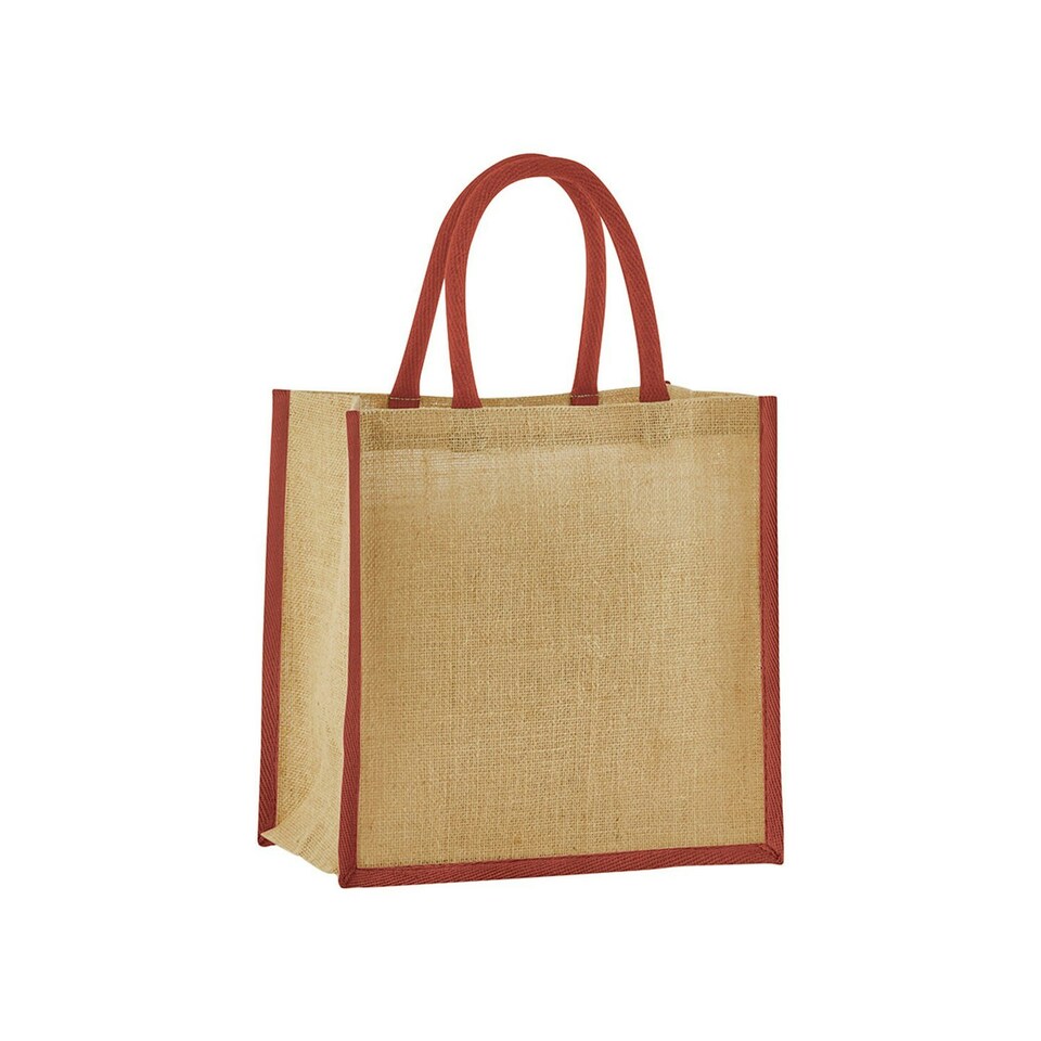 Westford Mill Mini Starched Jute 6L Shopper Bag - Natural/Orange Rush - One Size Brown
