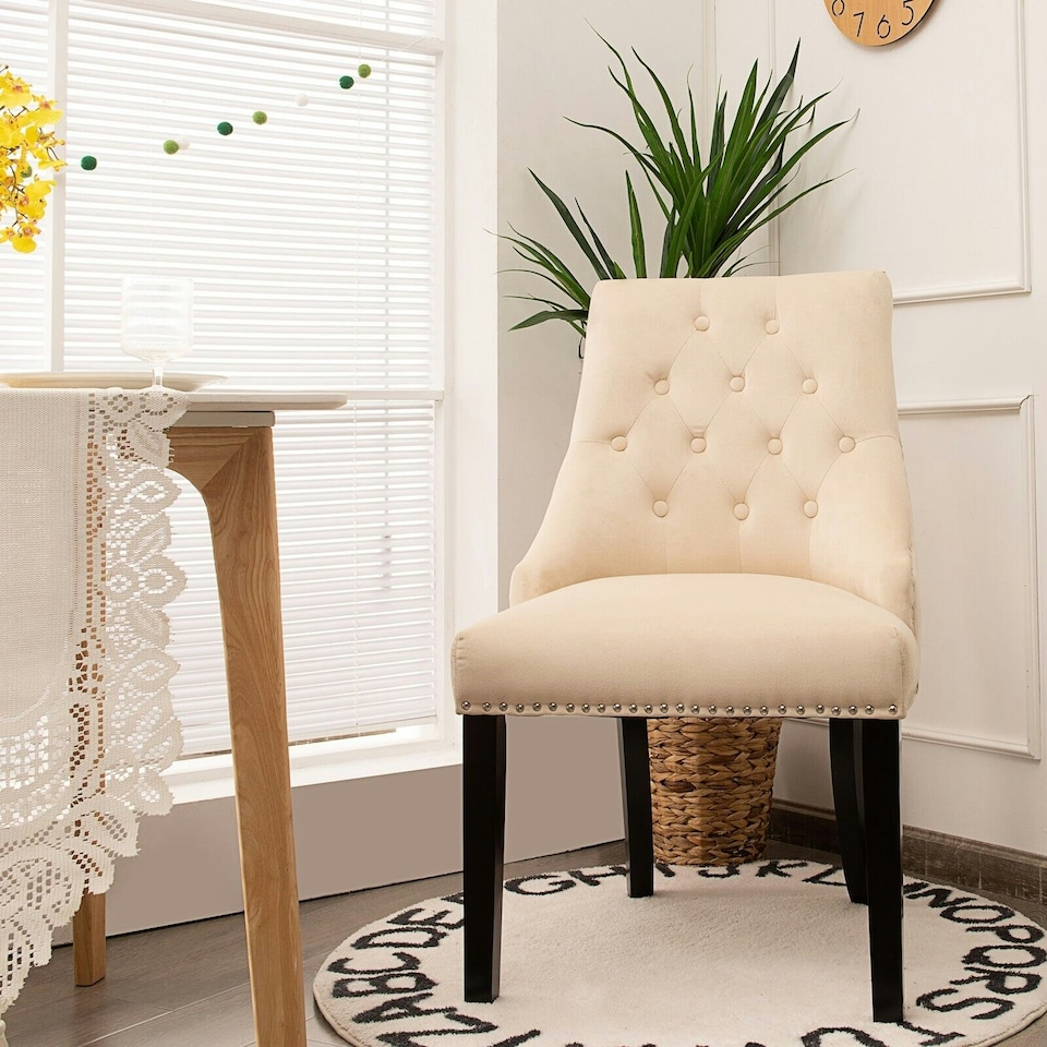 image 1 of COSTWAY Button-Tufted Dining Chair Upholstered Side Chair Cream