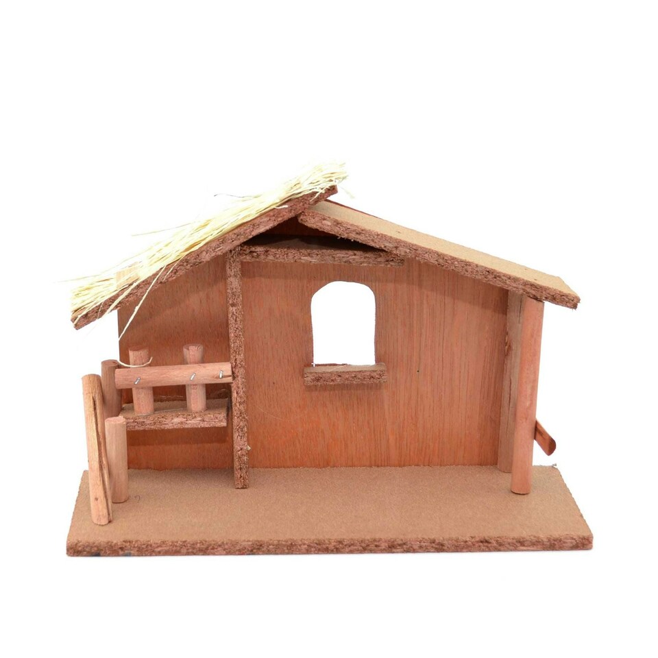 image 1 of LARGE Handmade Nativity Scene Birth Jesus Christ Wooden Stable Figurine House Sculpture Christmas Decoration Xmas Décor
