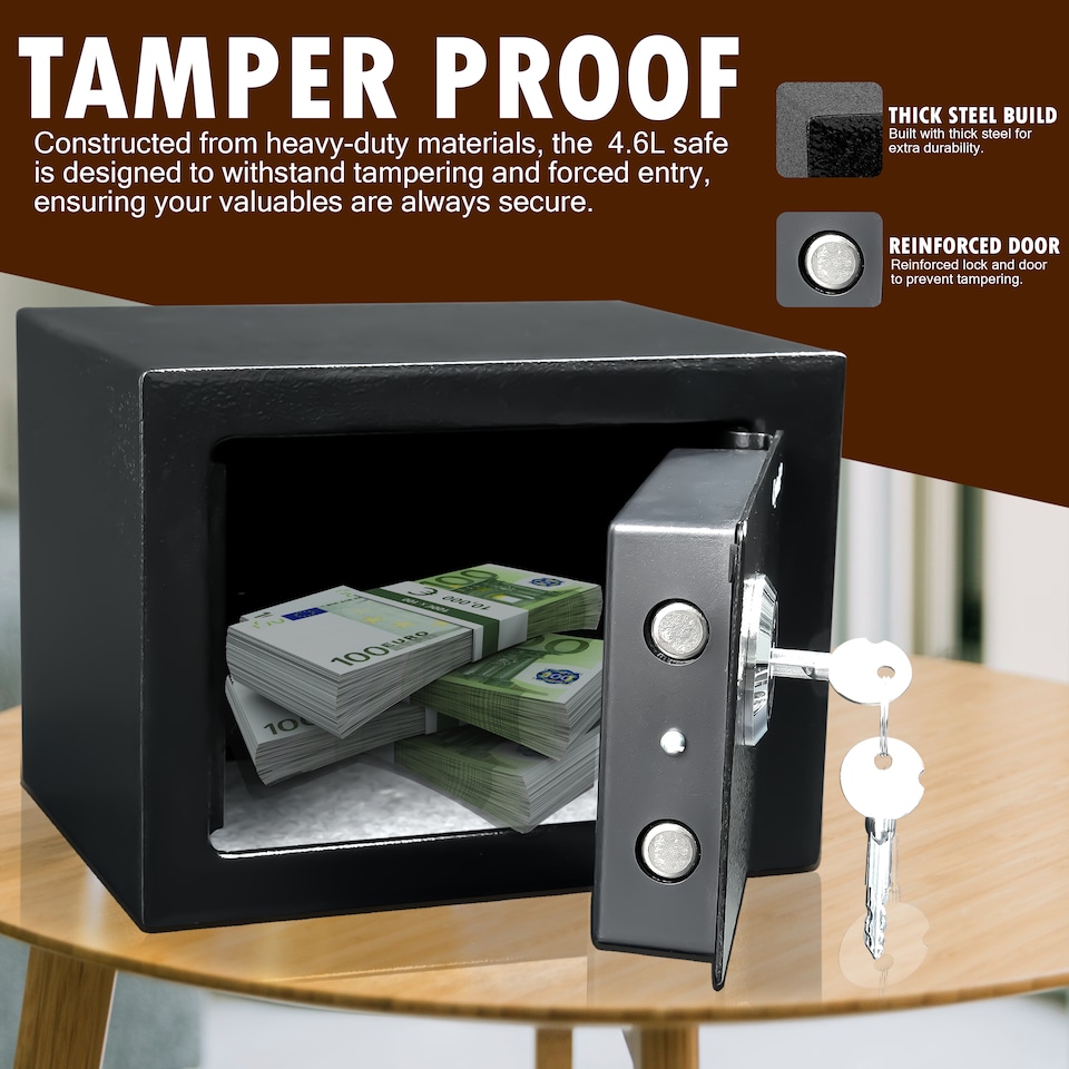 image 1 of High Security Steel Safe Box with Safety Lock Secure Money and Valuables Storage for Home and Office