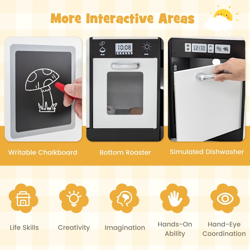 image 1 of COSTWAY Wooden Pretend Play Kitchen Toy Kids Corner Kitchen Playset-Coffee