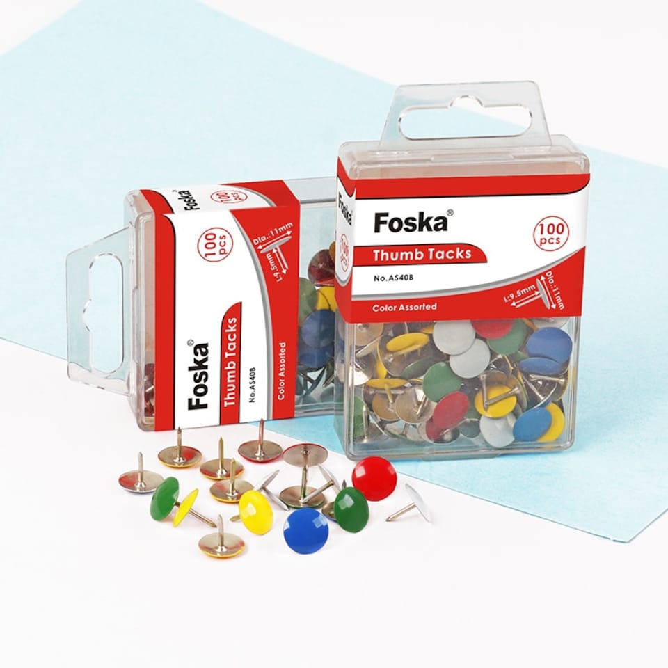 image 1 of Pack of 100 Assorted Colour Metal Thumbtacks 11mm