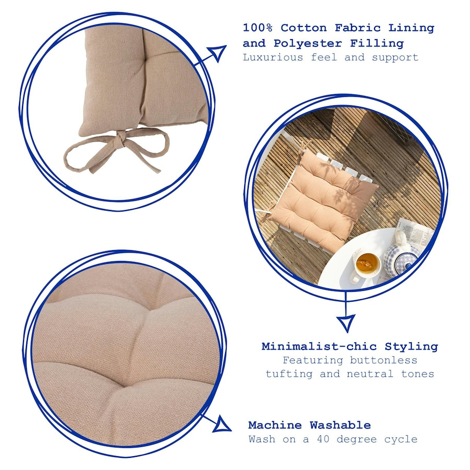 image 1 of Harbour Housewares Square Garden Chair Seat Cushions - Natural - Pack of 4 Brown