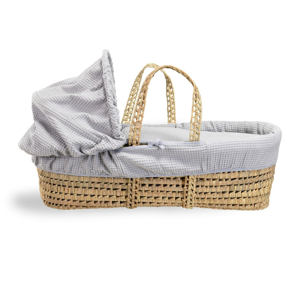 image 1 of Clair de Lune Waffle Palm Moses Basket With Folding Stand - Grey