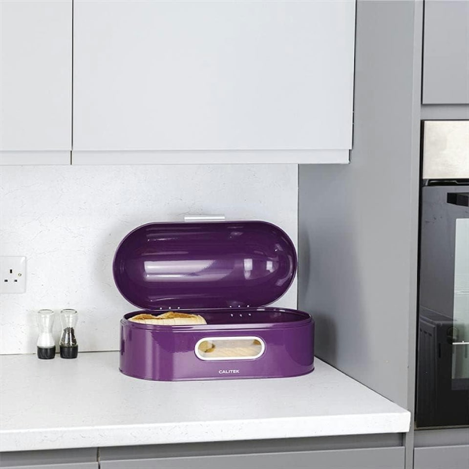 image 1 of CALITEK Retro Bread Bin Round Top Kitchen Counter Coated Carbon Steel Purple