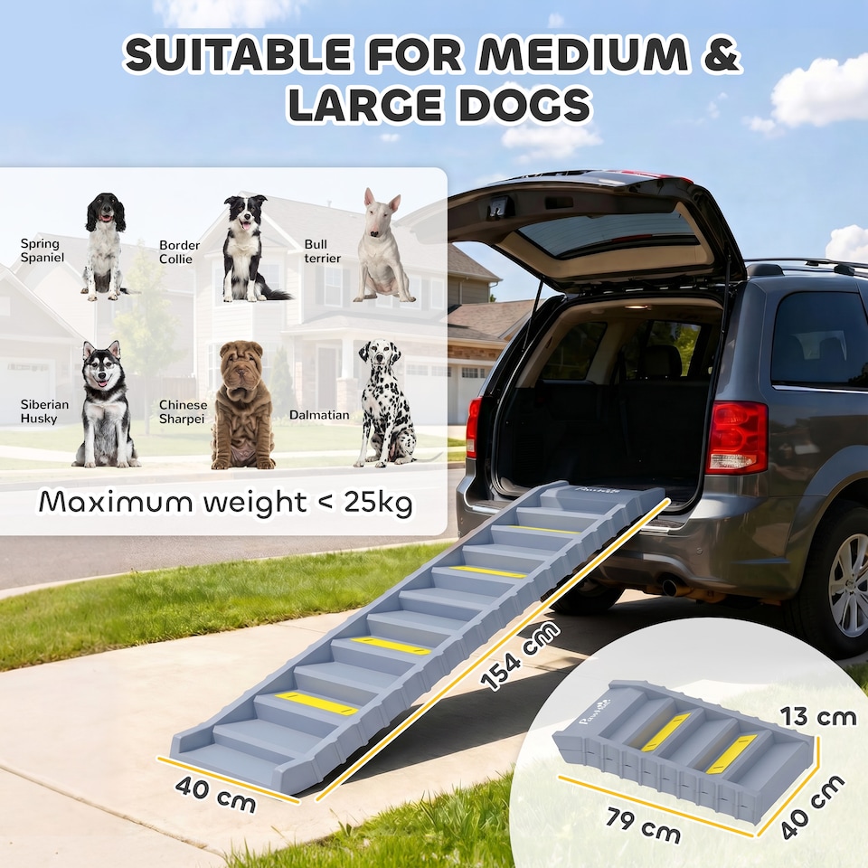 image 1 of PawHut Foldable Dog Ramp for Car, Non-Slip Dog Stairs for SUVs Truck