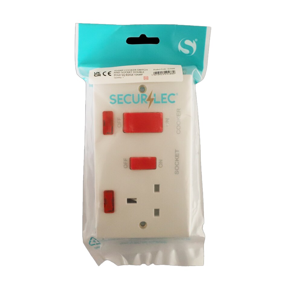 image 1 of Securlec Square Cooker Switch & Socket (UK Plug) | White | White | 1