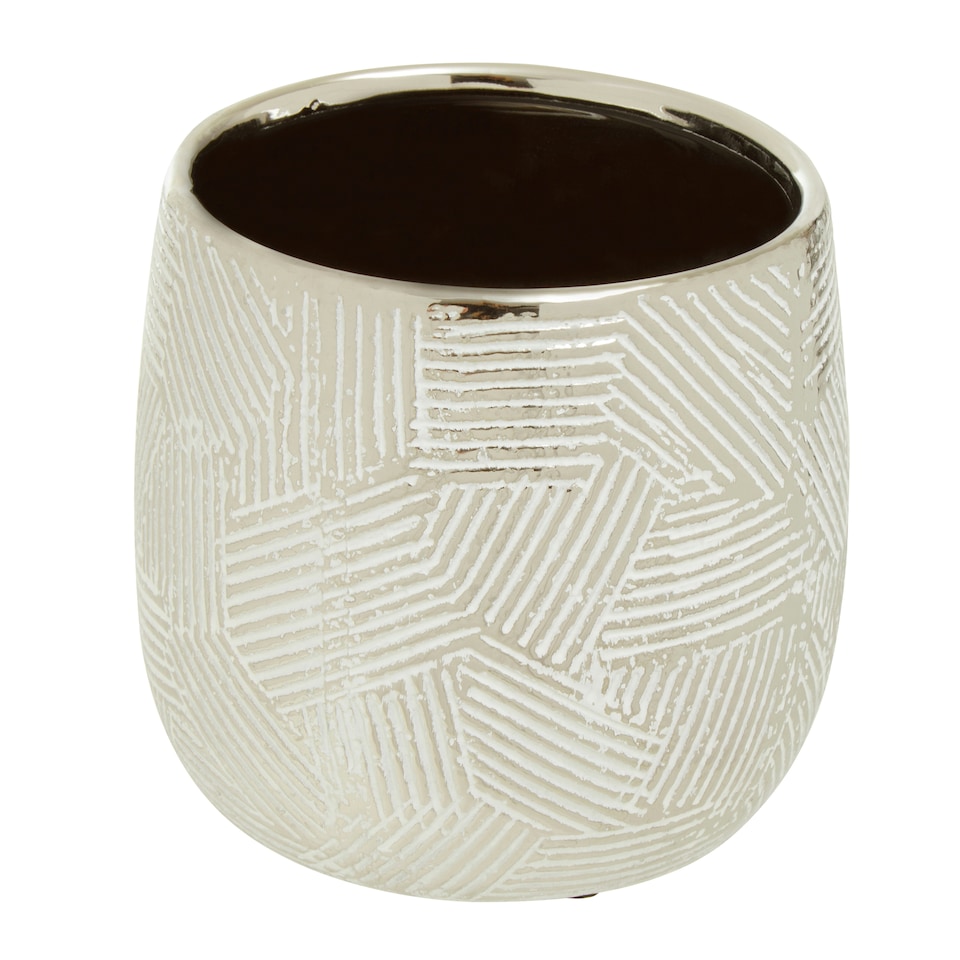image 1 of Honna Small White Silver Ceramic Planter White