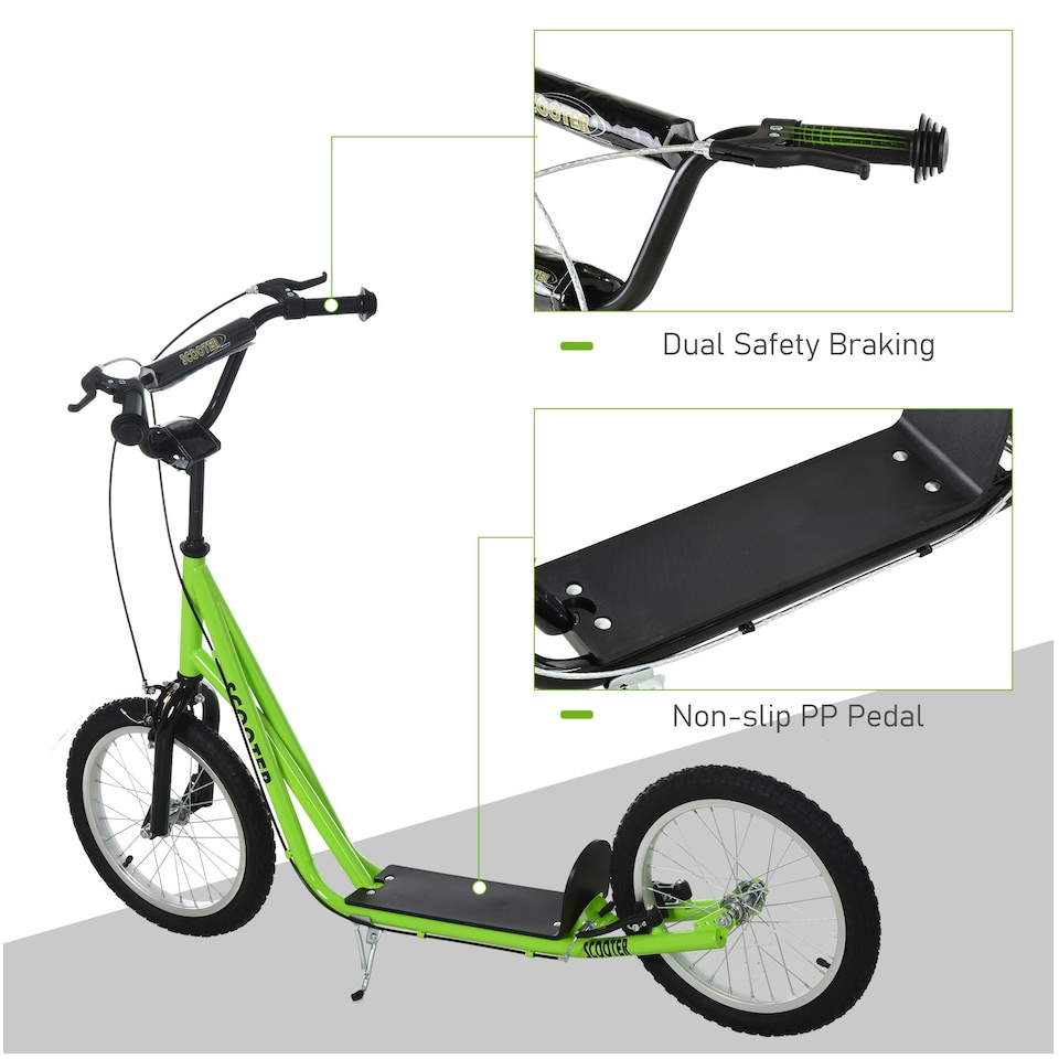 image 1 of HOMCOM 90-96cm Kids Kick Scooter w/ Adjustable Handlebar Inflatable Wheels Green