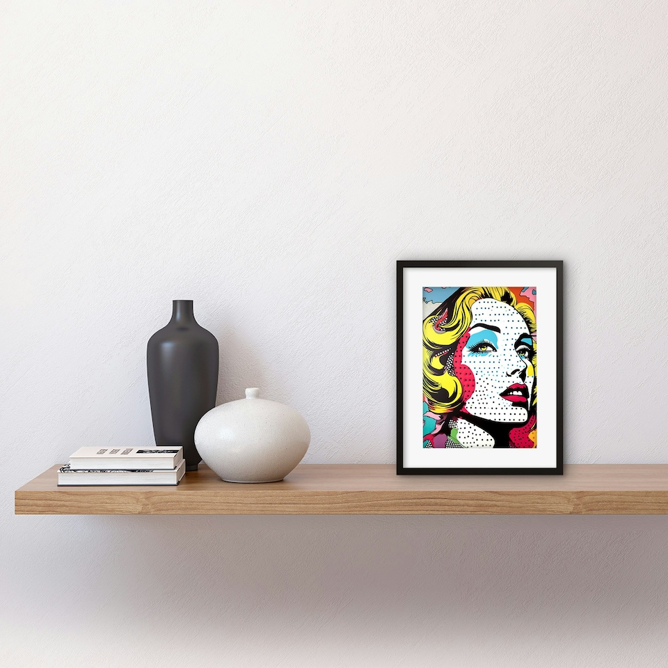 image 1 of Print Pop Blonde Woman Face Comic Style Retro Glam Fashion 9x7" Black Framed Wall Art Print