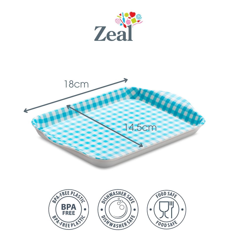image 1 of Zeal Melamine Mini Tray, Gingham Pattern, 18 x 14 cm, Aqua