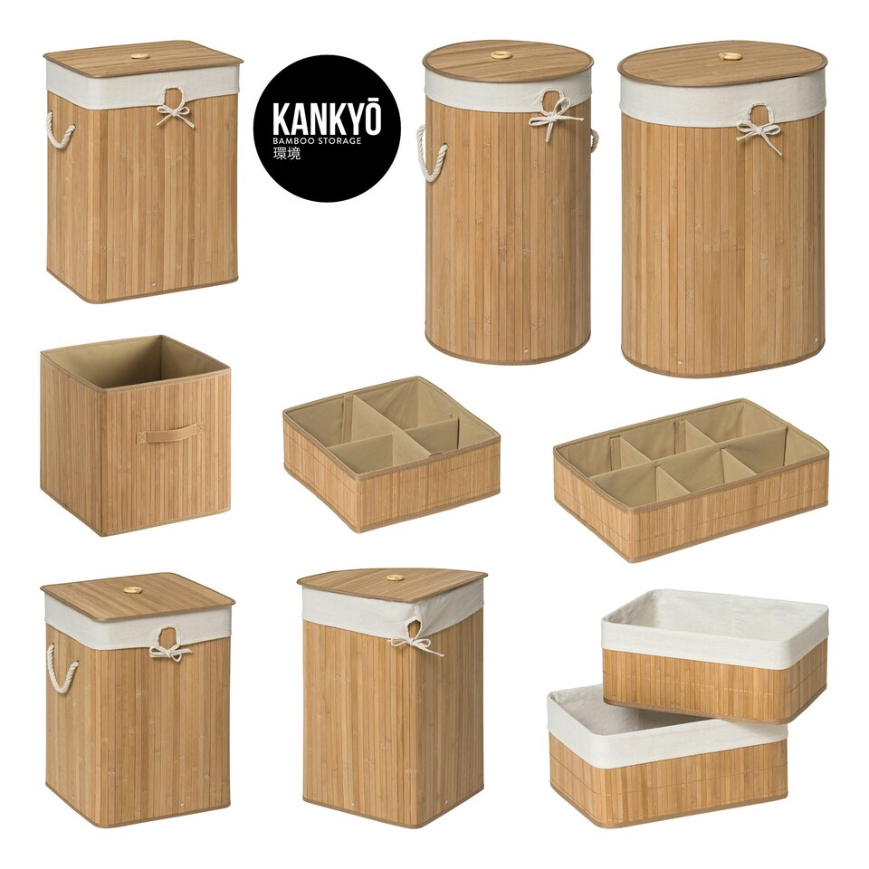 image 1 of Kankyo Natural Square Laundry Hamper Brown