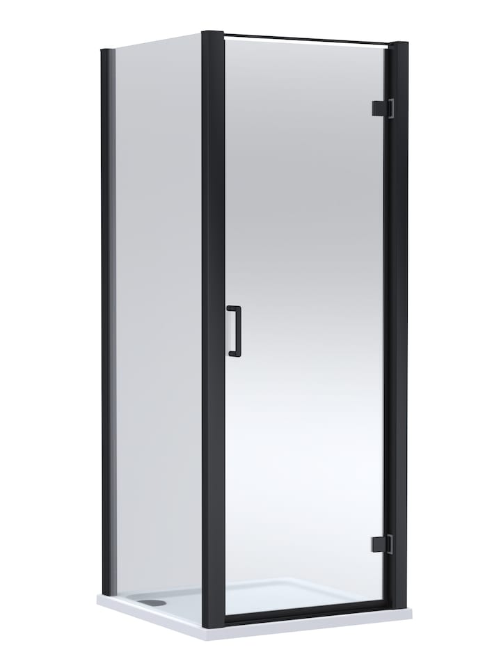 Balterley Hinged Shower Door with 6mm Glass, Side Panel & 800x800mm Slip Resistant White Tray in Matt Black | Black | Matt Black