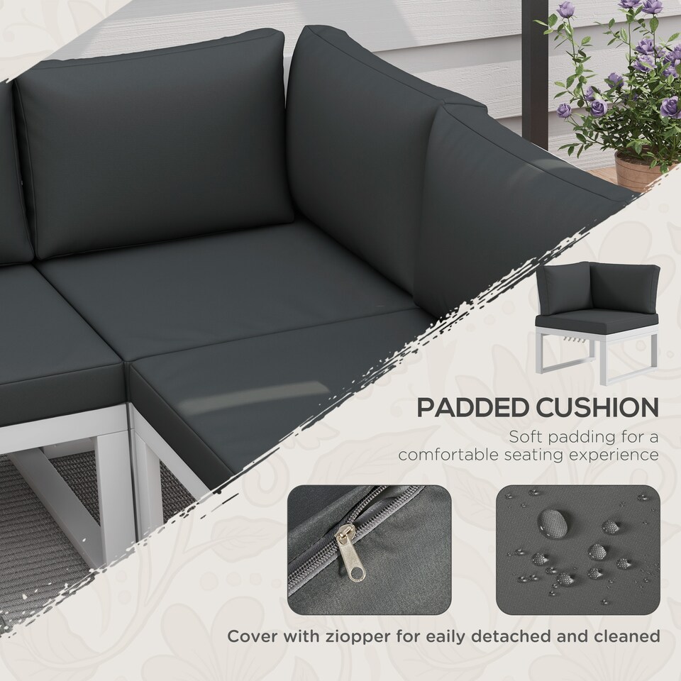 image 1 of Outsunny 4 PCs Garden Set w/ 5-Level Recline Corner Conversation Sofa Set White