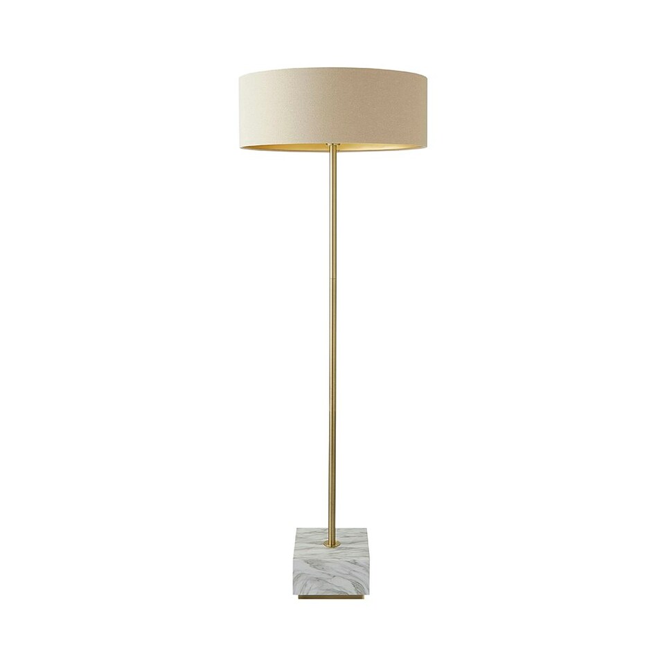 image 1 of ValueLights Britney Marble Floor Lamp with Natural Linen Drum Lamp Shade Gold