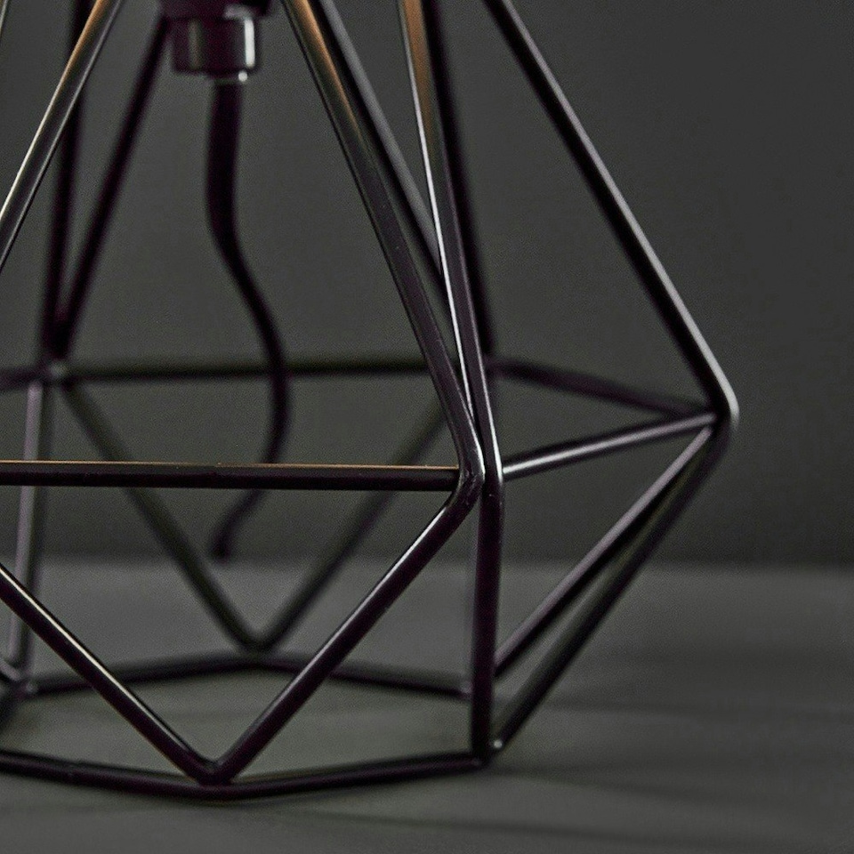 image 1 of ValueLights Small Satin Black Metal Basket Cage Table Lamp with a Black Fabric Shade - Complete with a 4w LED Golfball Bulb 3000K Warm White Black