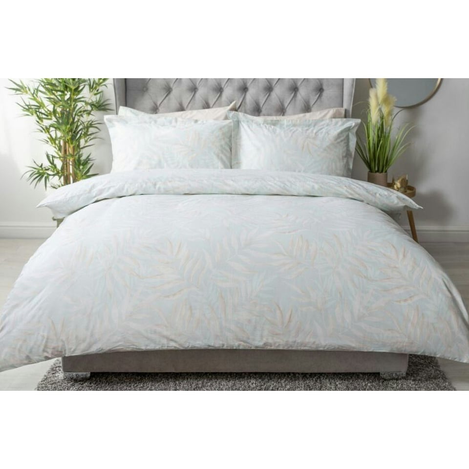 image 1 of Belledorm Clara Leaves Duvet Cover Set - Duck Egg - Superking