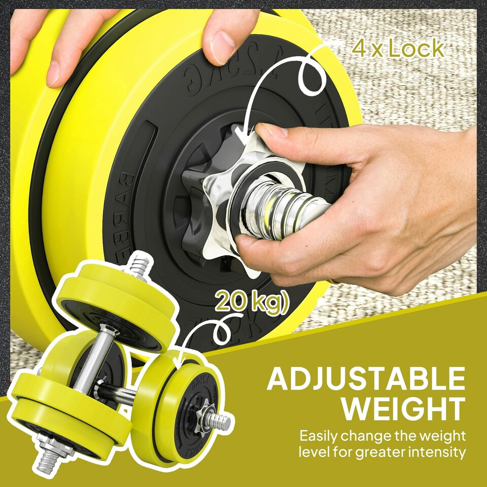image 1 of HOMCOM Adjustable 20KGS Barbell & Dumbbell Set for Home Gym, Yellow Standard