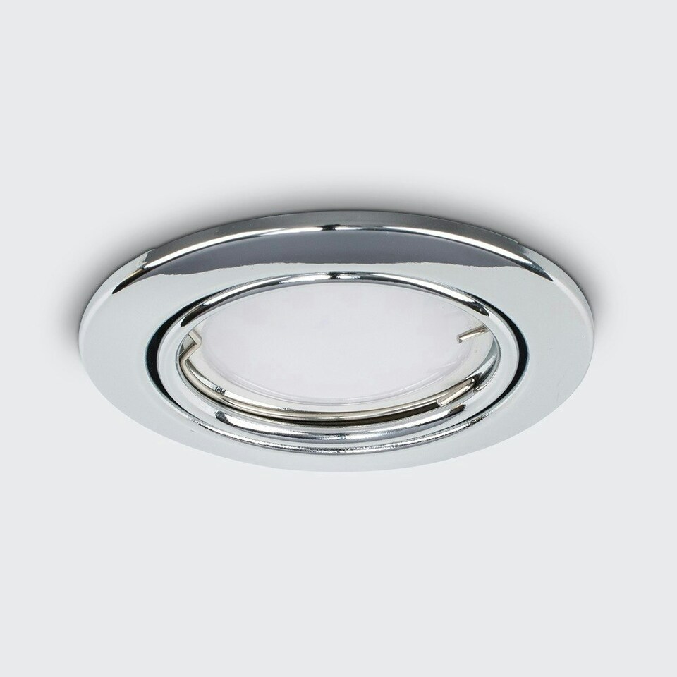 image 1 of ValueLights 10 Pack Fire Rated Polished Chrome Tiltable GU10 Recessed Ceiling Downlights