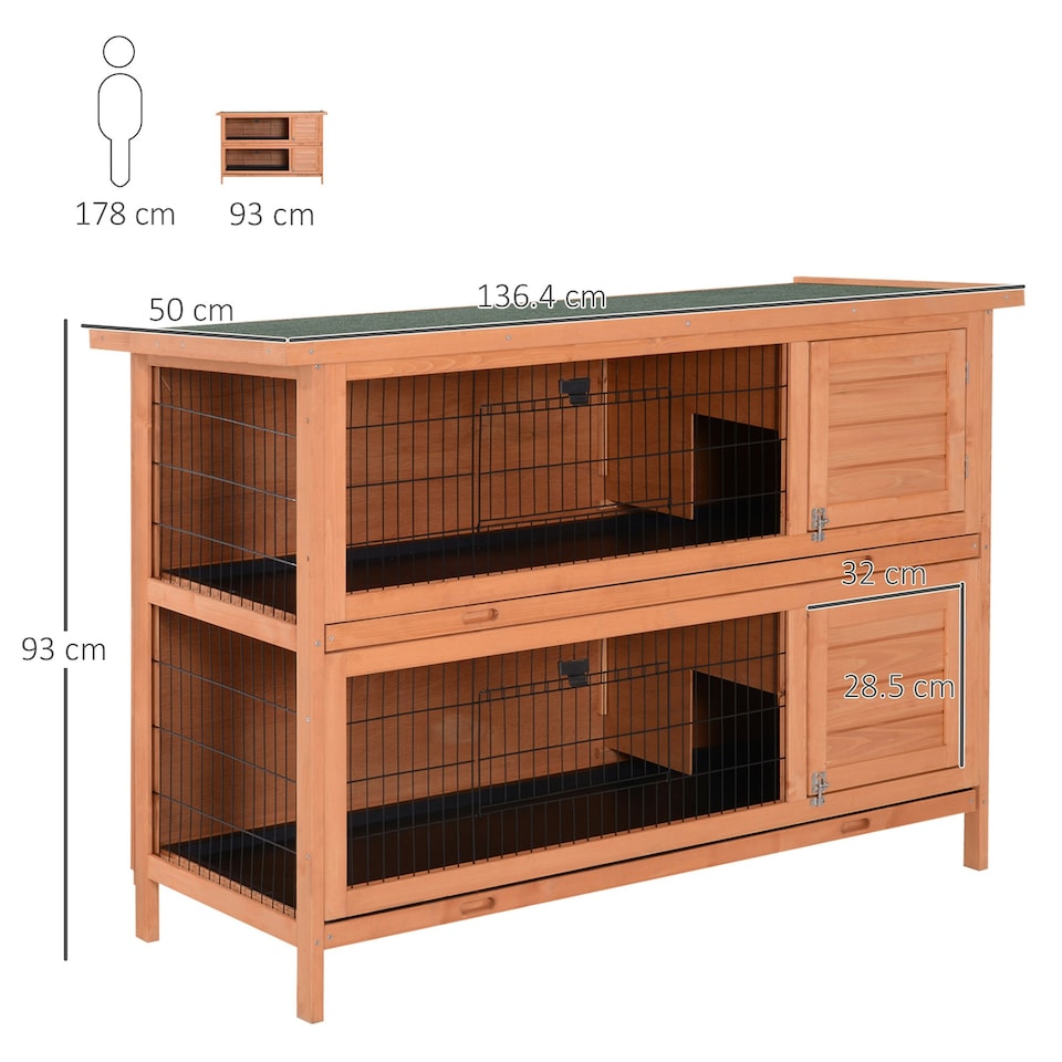 image 1 of PawHut Rabbit Hutch, Guinea Pig Hutch with No-Leak Trays & Divider, Orange