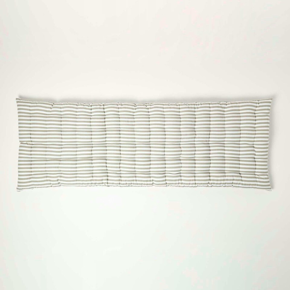 image 1 of Homescapes Garden Bench Cushion Luxury 3 Seater Cotton Stripe Indoor Outdoor Seat Pad | Grey | 143 x 48 cm | 1