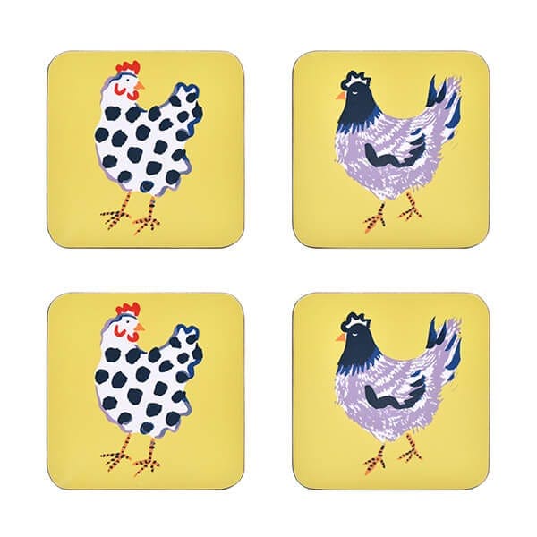 Ulster Weavers 'Chick Chicken' Chicken Print Printed MDF Coasters (4 Pack) in Yellow