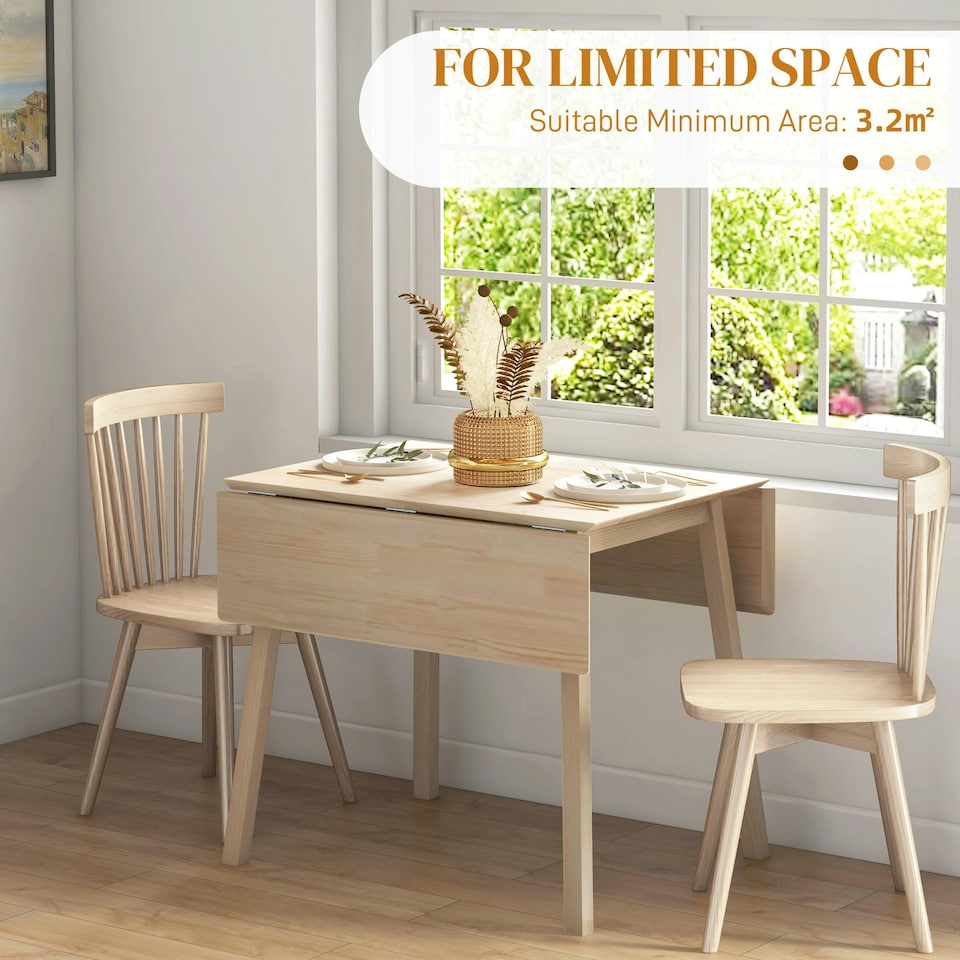 image 1 of Extendable Kitchen Table for 2-4, Folding Drop Leaf Dining Table, Natural