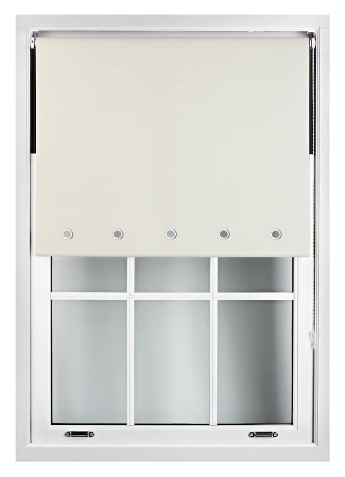 image 1 of FURNISHED Blackout Roller Blind with Round Eyelets & Metal Fittings | Cream | Cream | (W) 110cm x (L) 165cm