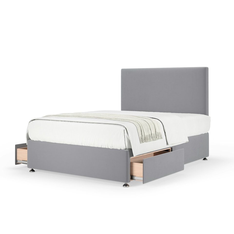 image 1 of Super Ortho Orthopaedic Silver Plush Velvet 2 Drawer Divan Set And Valencia Headboard Double