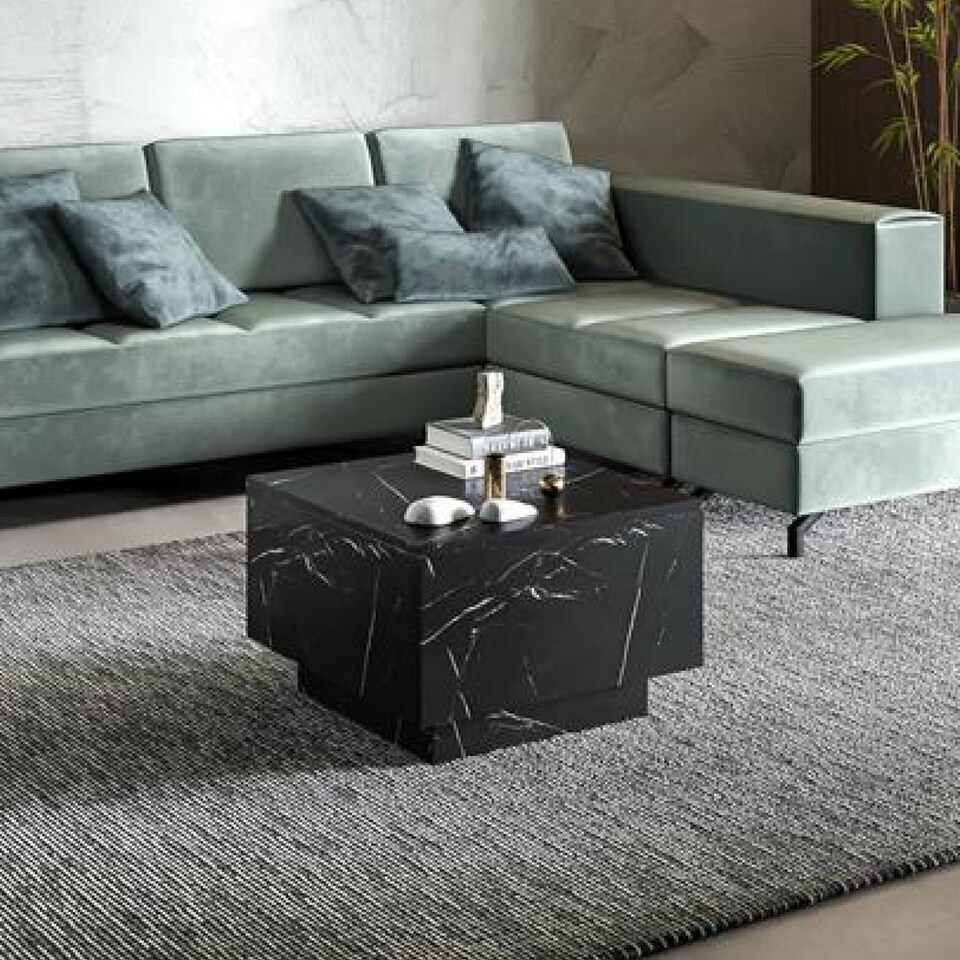 image 1 of Moon Marble Coffee Table Lift Up Square Storage Lamp Table - Black 600x400mm