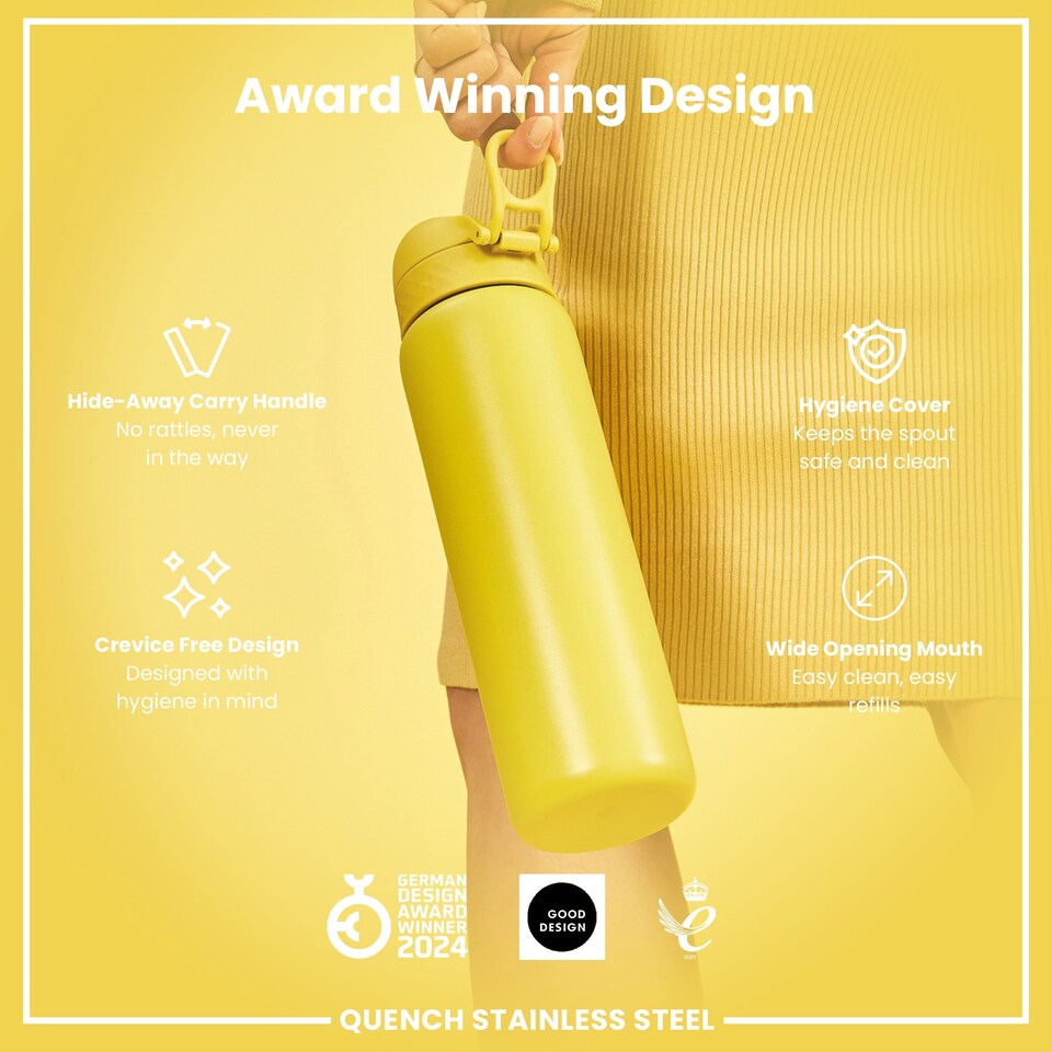 image 1 of Leak Proof 1 Litre Water Bottle, Stainless Steel, 1200ml (40oz) | Yellow | Yellow | One Size