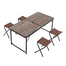 Living and Home Outdoor Foldable Picnic Table with 4 Stools, Brown Brown