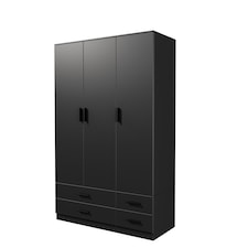 3 Door 4 Drawer Wardrobe With Hanging Rail And Storage Shelf | Black | Black Carcass & Door | 1