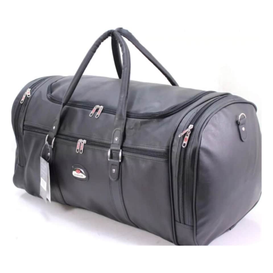 image 1 of 24" Large Faux Leather Holdall Luggage Stylish Weekend Duffel Cabin Travel Gym Bag - 65L