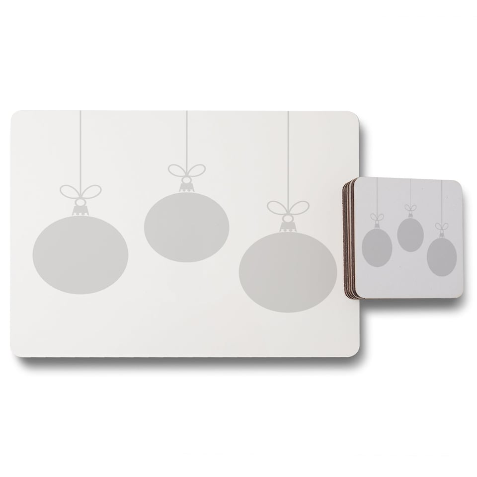 three hanging christmas baubles placemat coaster set | Multi
