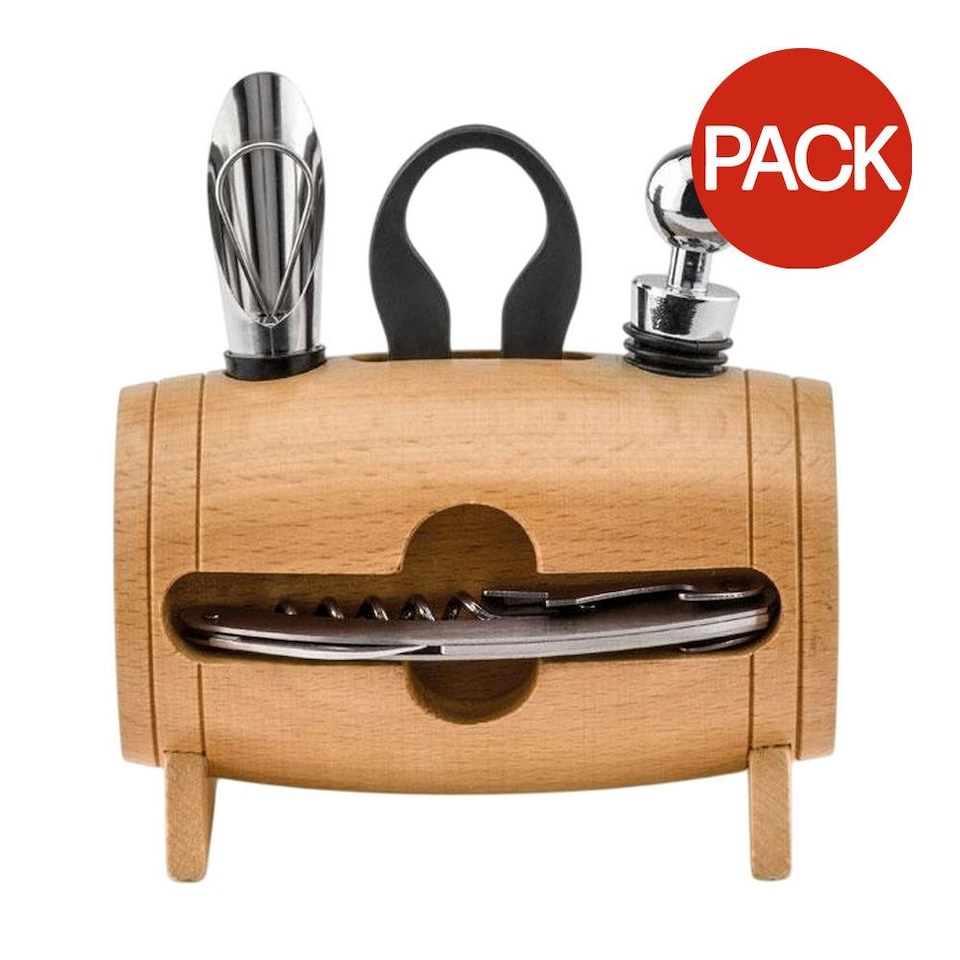 image 1 of MidOcean Bota Wooden Wine Set (Pack of 4) - Wood/Metal - One Size | Multi