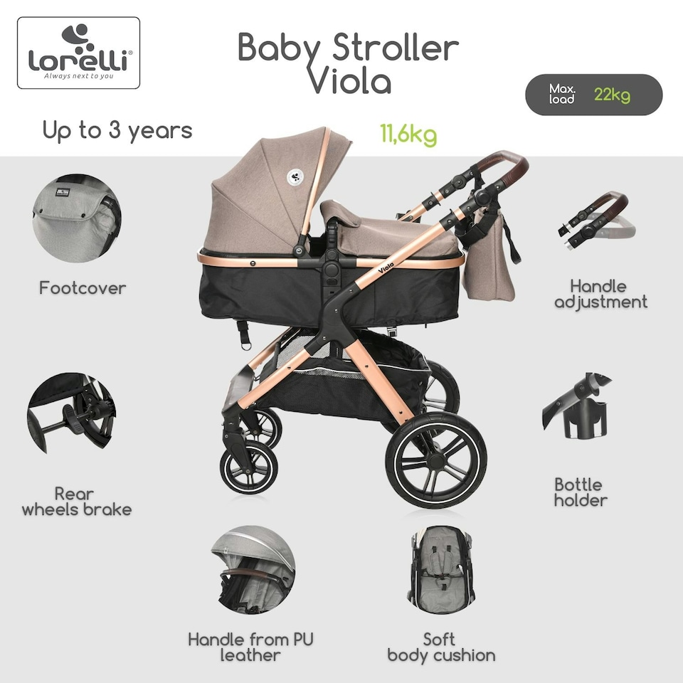 image 1 of Lorelli Viola 3 in 1 Travel System - Pearl Beige N/A