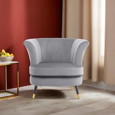 Interiors by Premier Grey Velvet Scalloped Chair, Long-lasting Scallop Chair Velvet, Body Supportive Scalloped Armchair