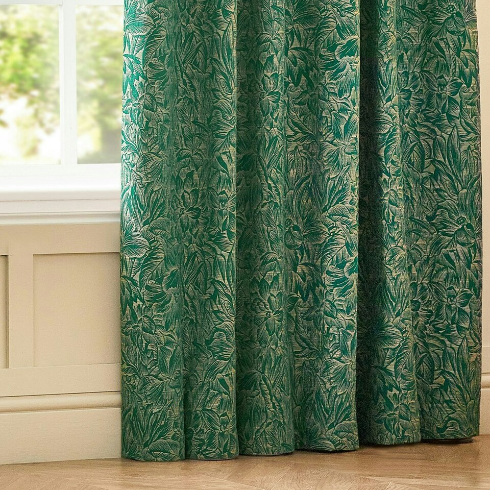 image 1 of Wylder Grantley Jacquard Emerald Eyelet Curtains 168 x 137cm