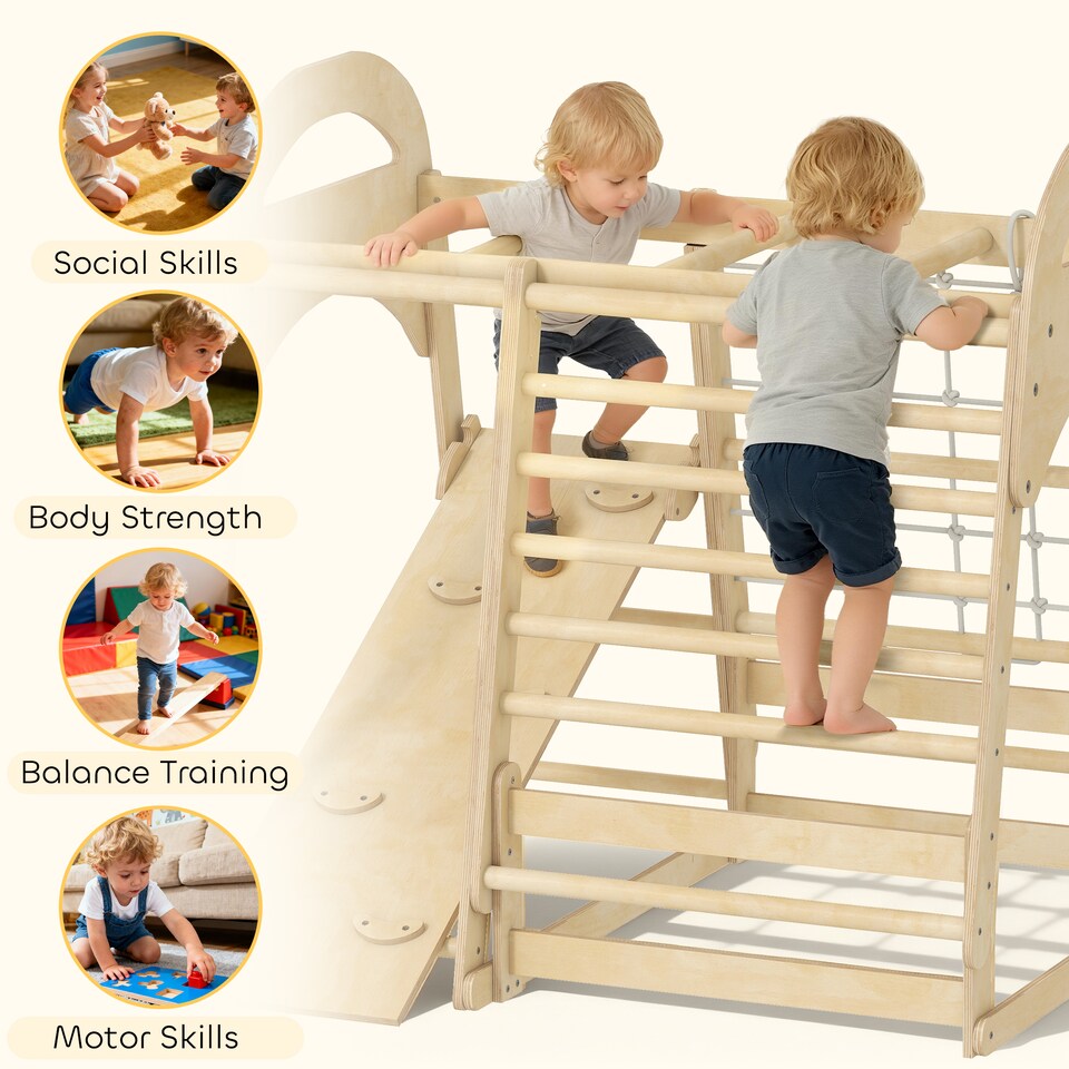 image 1 of AIYAPLAY 6 in 1 Kids Climbing Frame with Slide, Monkey Bars, Ladder