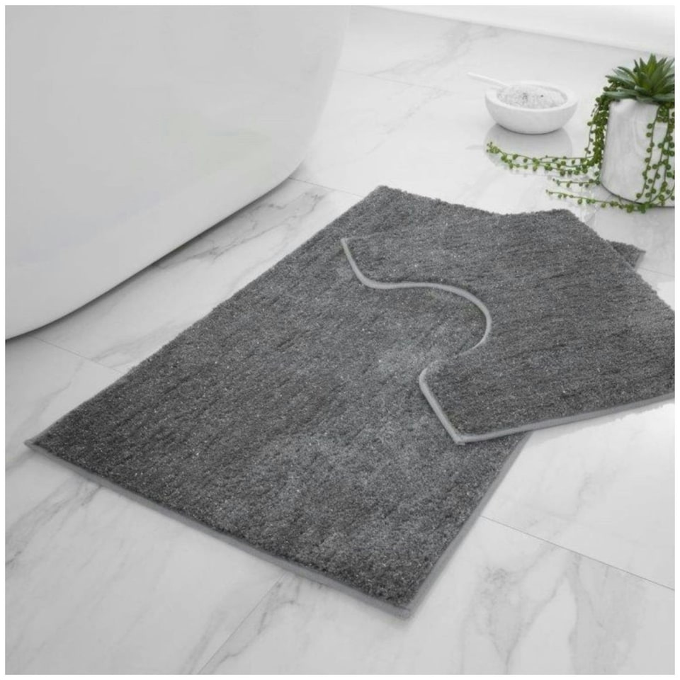 image 1 of VELVETIO Shiny Sparkling Bath Set Anti Slip Pedestal Mat Bathroom Rugs Pink