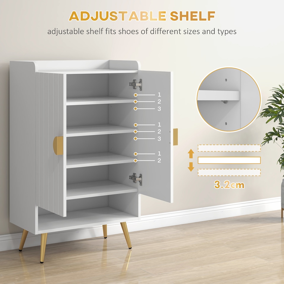 image 1 of HOMCOM Modern Shoe Cabinet with 2 Doors, Open Shelf and Adjustable Shelves, 15 Pair Hallway Shoe Cupboard, Entryway Storage Unit, White