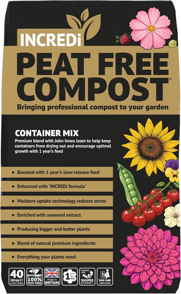 Peat Free Container Compost 40L with Slow Release Feed & Fertiliser Pack Vegetable Seaweed Mix or John Innes Potting Soil for Pots Grow Bags