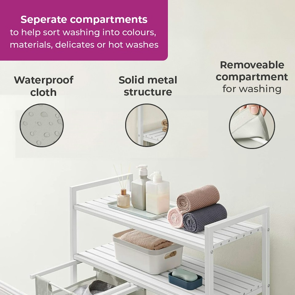 image 1 of Neo White Laundry Basket Hamper With 2 Shelves White