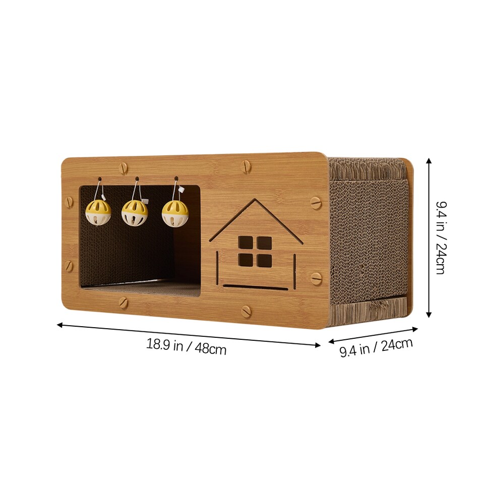 image 1 of Living and Home 2-in-1 Cat House with Scratcher | Brown | M
