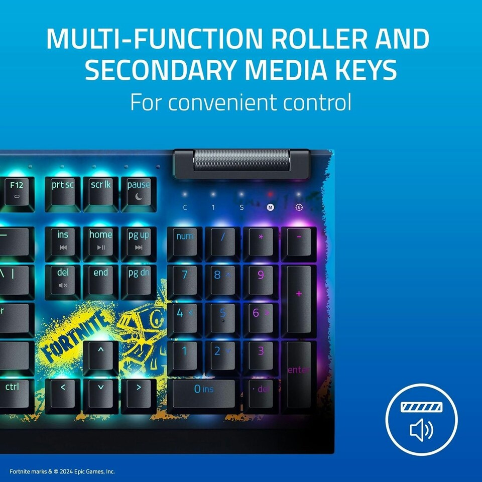 image 1 of Razer BlackWidow v4 X Mechanical Gaming Keyboard Fortnite Edition US - Razer Yellow Switch