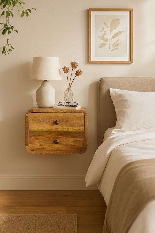 image 1 of Artisan Furniture Mini Curve Oakish Floating Bedside