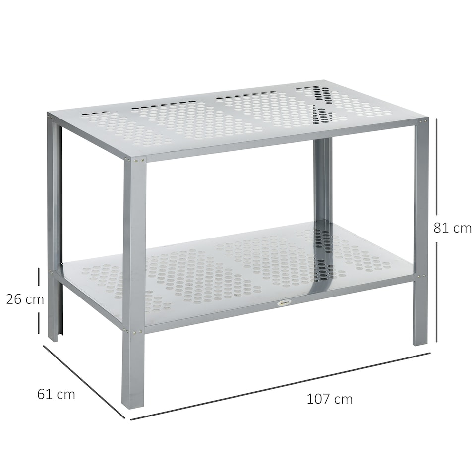 image 1 of Outsunny 2-Tier Plant Stand Storage Organizer Steel Display Shelf for Patio